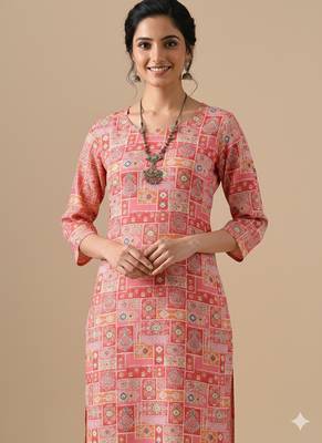 Ftdiva women stylish paisley printed straight kurta in pink 2