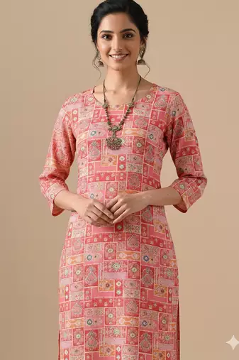 Ftdiva women stylish paisley printed straight kurta in pink