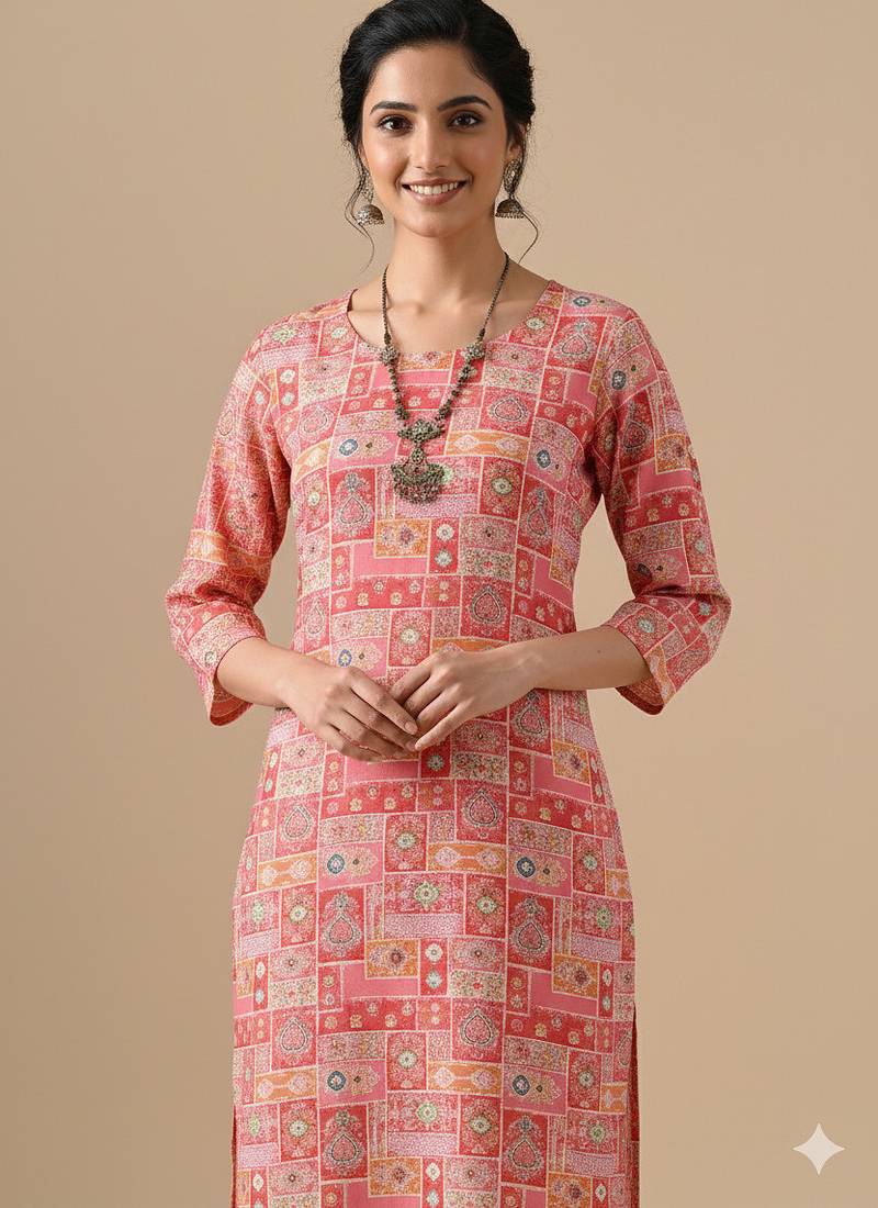 Ftdiva women stylish paisley printed straight kurta in pink