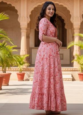 Ftdiva women's  embroidered anarkali pink printed kurti in rayon 3