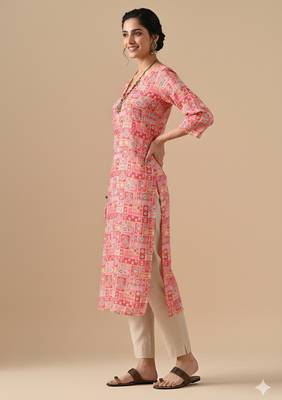 Ftdiva women stylish paisley printed straight kurta in pink 3