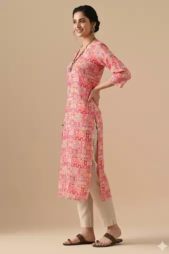 Ftdiva women stylish paisley printed straight kurta in pink