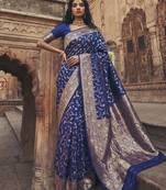 navy silk blend saree with blouse