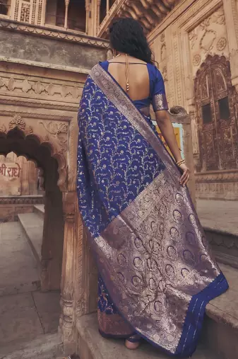 navy silk blend saree with blouse