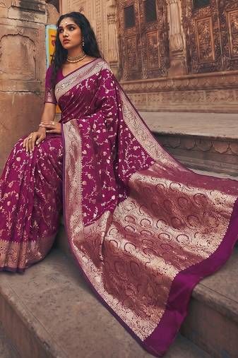 purple silk blend saree with blouse