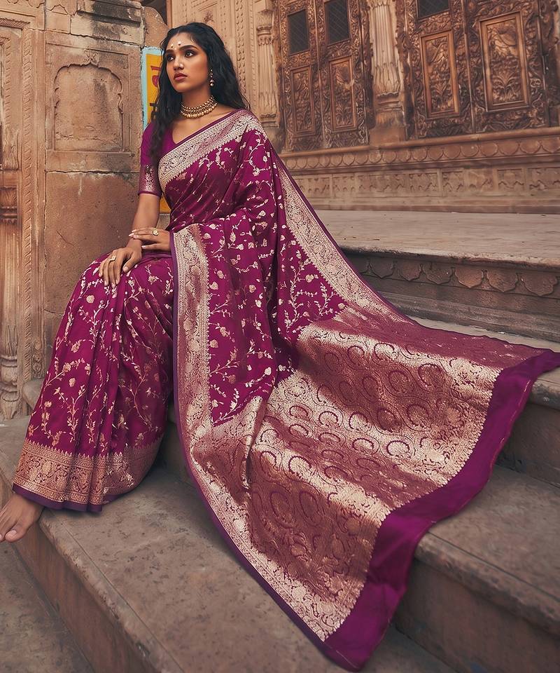 purple silk blend saree with blouse