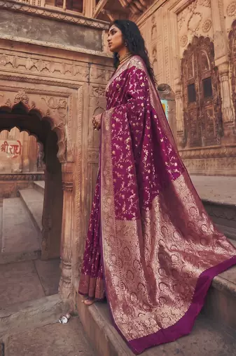 purple silk blend saree with blouse