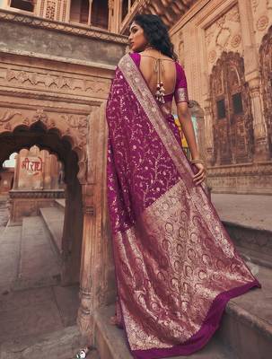 purple silk blend saree with blouse 3