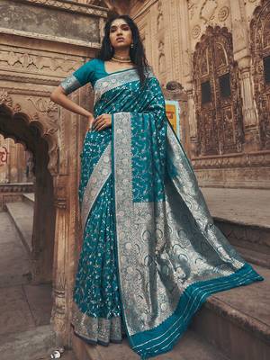 blue silk blend saree with blouse 1