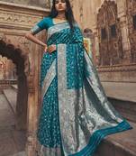 blue silk blend saree with blouse