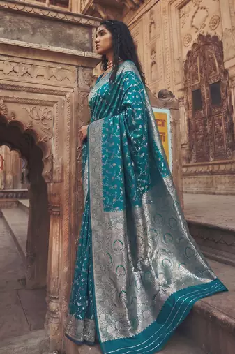 blue silk blend saree with blouse