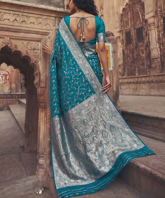 blue silk blend saree with blouse 4