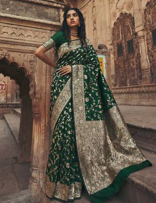 d green silk blend saree with blouse 1
