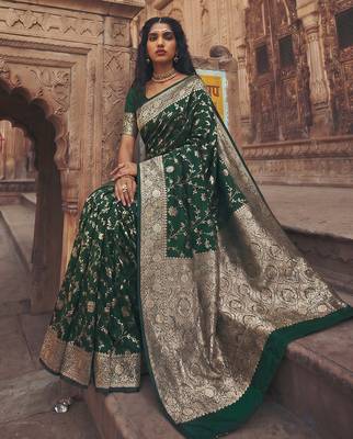 d green silk blend saree with blouse 2