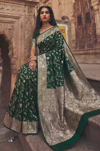 d green silk blend saree with blouse