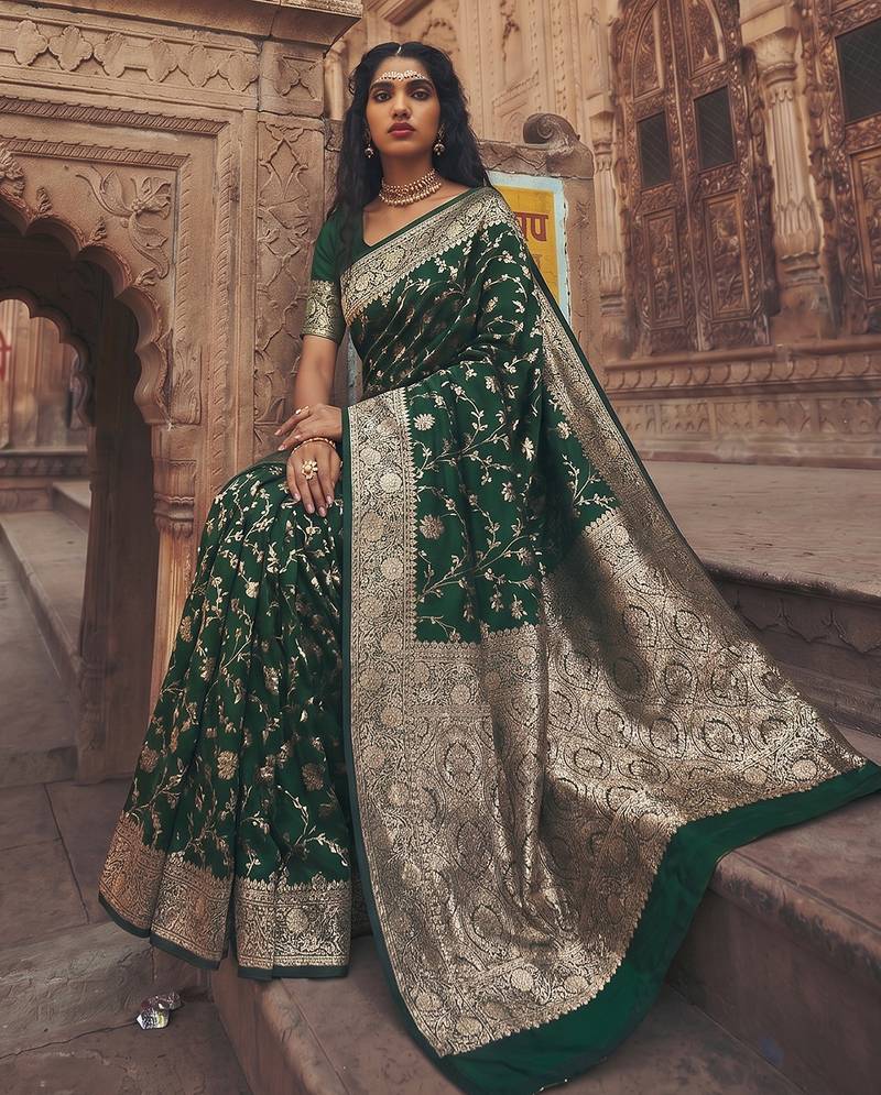 d green silk blend saree with blouse