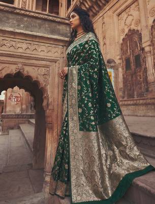 d green silk blend saree with blouse 3