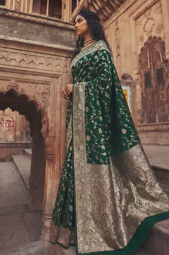 d green silk blend saree with blouse