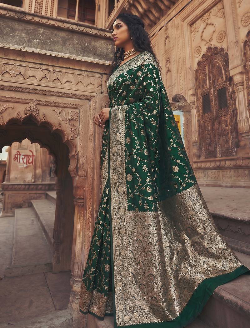 d green silk blend saree with blouse