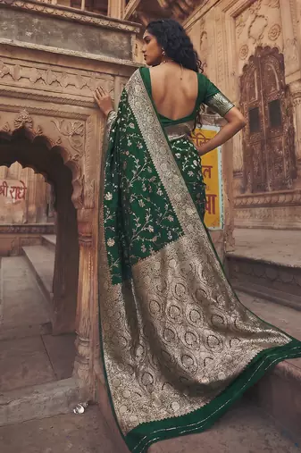 d green silk blend saree with blouse