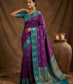 Purple silk blend saree with blouse