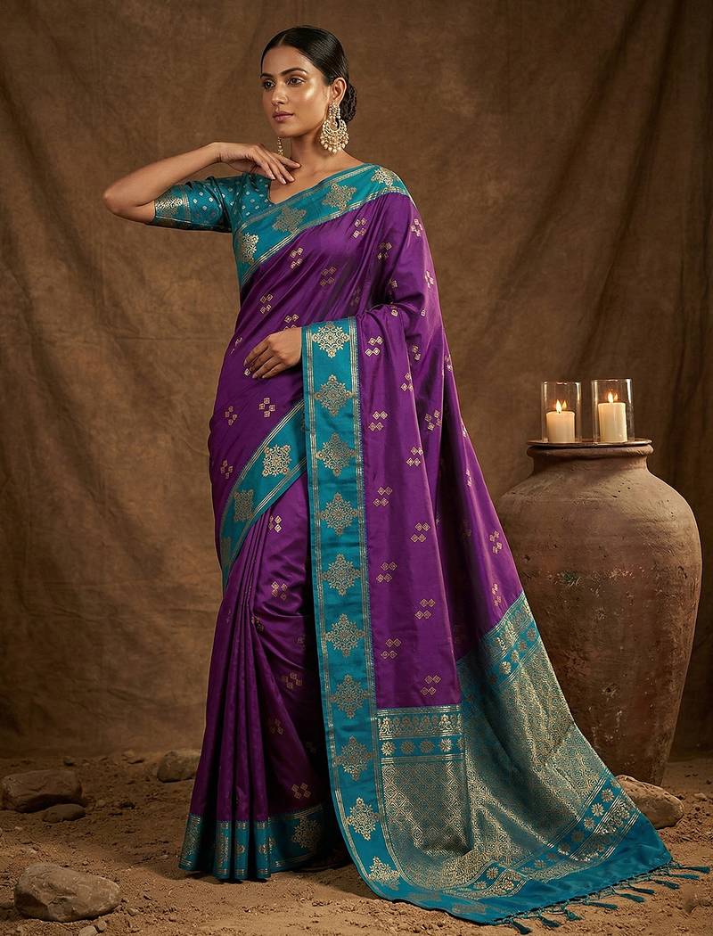 Purple silk blend saree with blouse