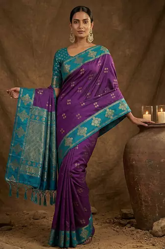 Purple silk blend saree with blouse