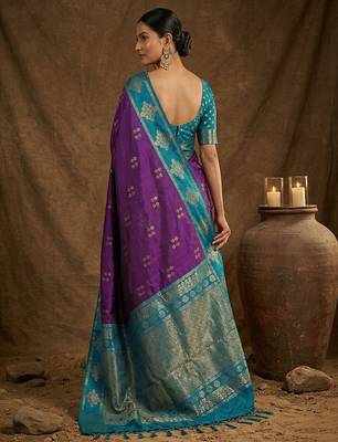 Purple silk blend saree with blouse 3