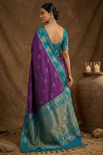 Purple silk blend saree with blouse
