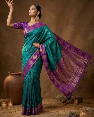 Violet silk blend saree with blouse 2