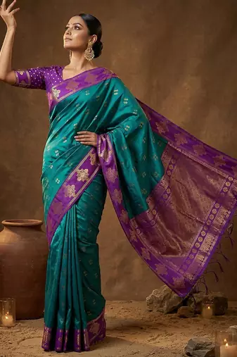 Violet silk blend saree with blouse