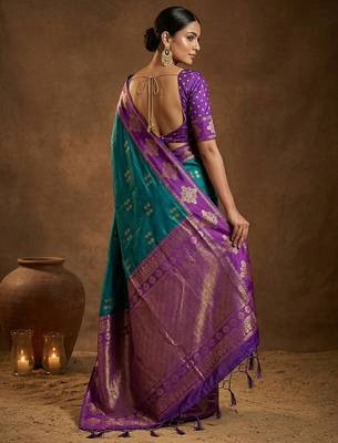 Violet silk blend saree with blouse 3