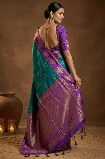 Violet silk blend saree with blouse