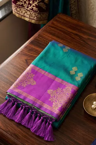 Violet silk blend saree with blouse