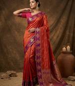Orange silk blend saree with blouse
