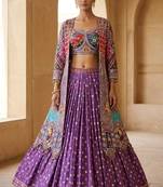 Purple Silk Navratri Lehenga Choli With Koti