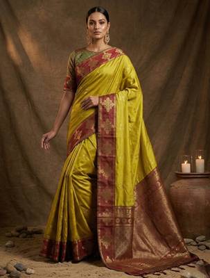Olive silk blend saree with blouse 1