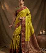 Olive silk blend saree with blouse