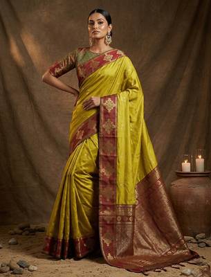 Olive silk blend saree with blouse 2