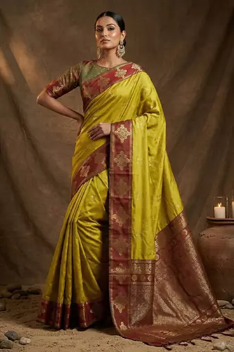 Olive silk blend saree with blouse