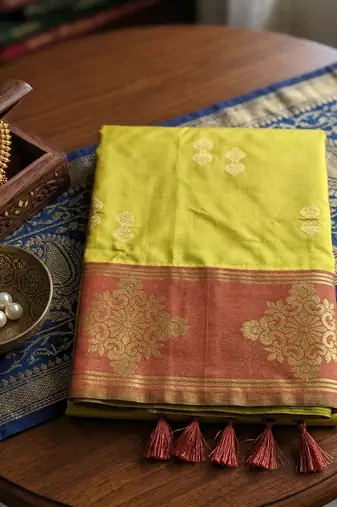 Olive silk blend saree with blouse