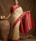 Off white silk blend saree with blouse