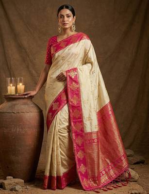 Off white silk blend saree with blouse 2