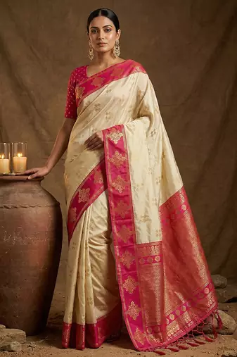 Off white silk blend saree with blouse