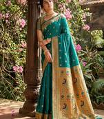 Blue silk blend saree with blouse