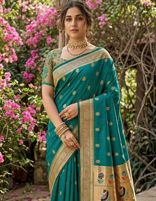 Blue silk blend saree with blouse 2