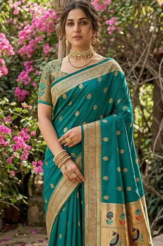 Blue silk blend saree with blouse