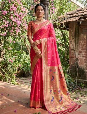 Peach silk blend saree with blouse 1