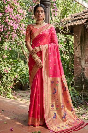 Peach silk blend saree with blouse