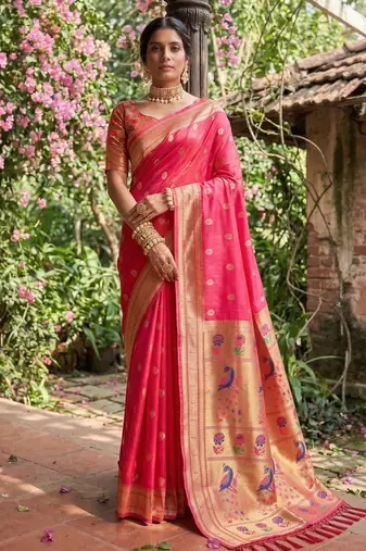 Peach silk blend saree with blouse